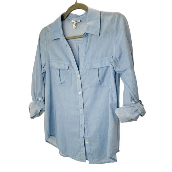 Joie Light Blue Button Front Pocketed Roll Tab Sleeve Denim Shirt XXS - Picture 3 of 10
